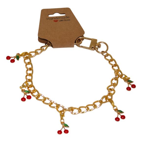 Cherry Bag Chain Accessory Gold & Red NWT - Picture 1 of 4